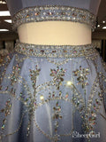 A-line 2 Piece Homecoming Dresses Light Blue Rhinestone Beaded Hoco Dress APD2746-SheerGirl