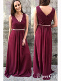 A-line Burgundy Chiffon Prom Dresses,Cheap Long Bridesmaid Dresses APD3205-SheerGirl