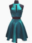 A-line Dark Green Satin Backless 2 Piece Cheap Homecoming Dresses APD2687