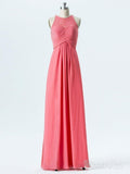 A-line Halter Empire Watermelon Chiffon Long Bridesmaid Dresses APD2866-SheerGirl