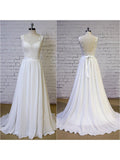 A-line Ivory Chiffon Beach Wedding Dresses Backless Cheap Wedding Dress apd2373-SheerGirl