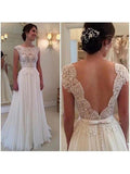 A-line Ivory Chiffon Lace Beach Wedding Dresses with Sleeves adp1405-SheerGirl