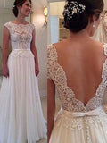 A-line Ivory Chiffon Lace Beach Wedding Dresses with Sleeves adp1405-SheerGirl