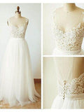 A-line Ivory Tulle with Lace Appliqued Beach Wedding Dresses,apd2221-SheerGirl