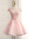 A-line Lace Appliqued Mini Length Homecoming Dresses with Cap Sleeves,apd2668-SheerGirl