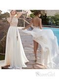 A-line Lace Beach Wedding Dresses with Slit Ivory Backless Sexy Summer Wedding Dresses apd1449-SheerGirl