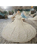 A-line Lace with Flowers Cathedral Train Royal Lace Wedding Dresses APD2817-SheerGirl