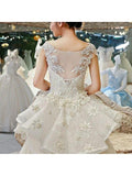 A-line Lace with Flowers Cathedral Train Royal Lace Wedding Dresses APD2817-SheerGirl