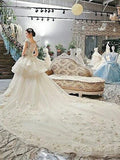 A-line Lace with Flowers Cathedral Train Royal Lace Wedding Dresses APD2817-SheerGirl