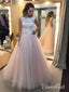 A-line Light Pink Tulle Prom Dresses White Lace Applique Quinceanera Dress APD1997