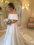 A-line Off the Shoulder Satin Cheap Simple Bridal Wedding Dresses SWD0058-SheerGirl