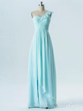 A-line One Shoulder Mint Chiffon Empire Long Bridesmaid Dresses APD2864-SheerGirl