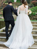 A-line Organza 3/4 Sleeves Wedding Dresses with Sweep Train Bridal Gowns SWD0046-SheerGirl