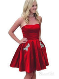 A-line Satin Beaded Strapless Cheap Homecoming Dresses with Pocket APD2741-SheerGirl