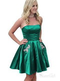 A-line Satin Beaded Strapless Cheap Homecoming Dresses with Pocket APD2741-SheerGirl