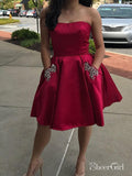 A-line Satin Beaded Strapless Cheap Homecoming Dresses with Pocket APD2741-SheerGirl