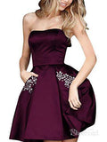 A-line Satin Beaded Strapless Cheap Homecoming Dresses with Pocket APD2741-SheerGirl