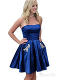 A-line Satin Beaded Strapless Cheap Homecoming Dresses with Pocket APD2741-SheerGirl