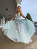 A-line Spaghetti Strap Prom Dresses with Floral Emboidery ARD2171-SheerGirl