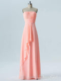 A-line Strapless Chiffon Long Wedding Party Bridesmaid Dresses APD2863-SheerGirl