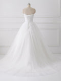 A-line Strapless Lace Bodice Tulle Simple Wedding Dresses with Chapel Train SWD0017-SheerGirl