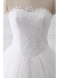 A-line Strapless Lace Bodice Tulle Simple Wedding Dresses with Chapel Train SWD0017-SheerGirl