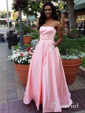 A-line Strapless Simple Long Cheap Red Prom Dresses with Pocket APD3026-SheerGirl