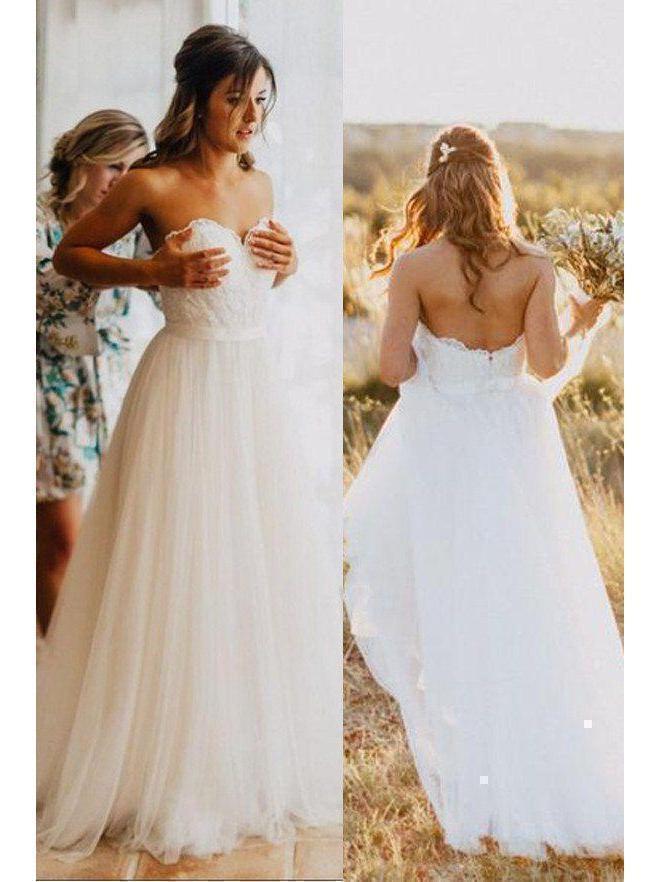 A-line Strapless Sweetheart Neck Beach Wedding Dresses Rustic Wedding  Dress,apd1784