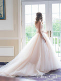 A-line Strapless Sweetheart Neck Chapel Train Wedding Dresses APD3169-SheerGirl