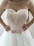 A-line Strapless Sweetheart Neck Lace and Tulle Simple Wedding Dresses SWD0031-SheerGirl