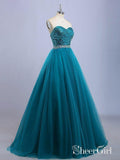 A-line Strapless Sweetheart Neck Sequin Long Prom Dresses APD2889-SheerGirl