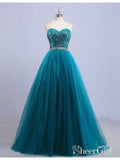 A-line Strapless Sweetheart Neck Sequin Long Prom Dresses APD2889-SheerGirl