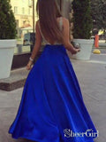 A-line V-neck Beaded Bodice Royal Blue Long Prom Dresses with Pocket APD3048-SheerGirl