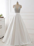 A-line V-neck Beaded Top Ivory Satin Long Prom Dresses APD3172-SheerGirl