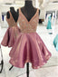 A-line V-neck Beaded Top Mini Length Short Homecoming Dresses APD2712