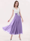 A-line V-neck Ivory Lace Applique Tea-length Bridesmaid Dresses Plus Size apd2656-SheerGirl