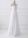 A-line V-neck Lace Bodice Ivory Chiffon Beach Wedding Dresses SWD0035-SheerGirl