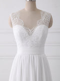 A-line V-neck Lace Bodice Ivory Chiffon Beach Wedding Dresses SWD0035-SheerGirl