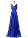 A-line V-neck Royal Blue Chiffon Bridesmaid Dresses for Wedding Party APD3001-SheerGirl