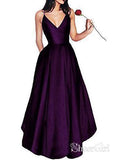 A-line V-neck Spaghetti Strap Burgundy Prom Dresses Long Formal Evening Ball Gowns ARD1081-SheerGirl