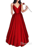 A-line V-neck Spaghetti Strap Burgundy Prom Dresses Long Formal Evening Ball Gowns ARD1081-SheerGirl