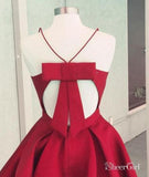 A-line V-neck Spaghetti Strap Burgundy Simple Homecoming Dresses with Pocket APD2544-SheerGirl