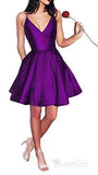 A-line V-neck Spaghetti Strap Burgundy Simple Homecoming Dresses with Pocket APD2544-SheerGirl