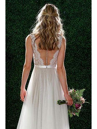 Buy A Line Halter Tulle Wedding Dress with Top Lace, Backless Beach Wedding  Dresses STI15547 Online – Cheappromproms