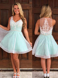 A-line V-neck White Fishing Net Lace Short Homecoming Dresses APD2732-SheerGirl