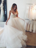 Affordable Beaded Wedding Dresses V Neck Spaghetti Strap Ball Gown Wedding Dresses AWD1093-SheerGirl