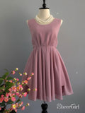 Backless Dusty Rose Homecoming Dresses Chiffon Short Bridesmaid Dress ARD1483-SheerGirl