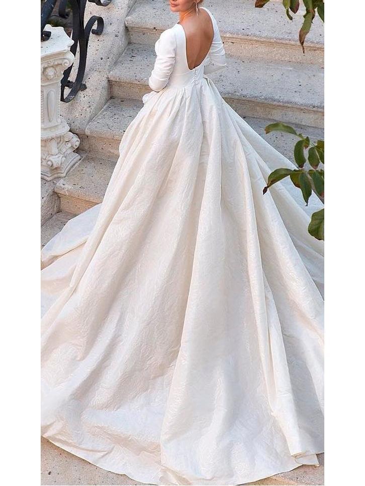3/4 Sleeve Modest Wedding Dresses Backless Simple Long Sleeve Wedding Dress  – SheerGirl