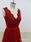 Backless Red Simple Long Prom Dresses with Lace Bodice ARD1943-SheerGirl