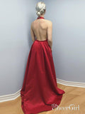 Backless Sexy Prom Dresses Red Halter Cheap Formal Evening Dress with Slit APD3309-SheerGirl